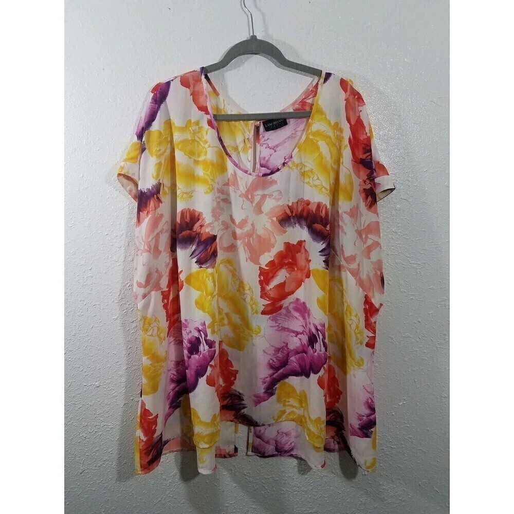 Lane Bryant XXL Floral Blouse Flowy boxy Keyhole Split Hem